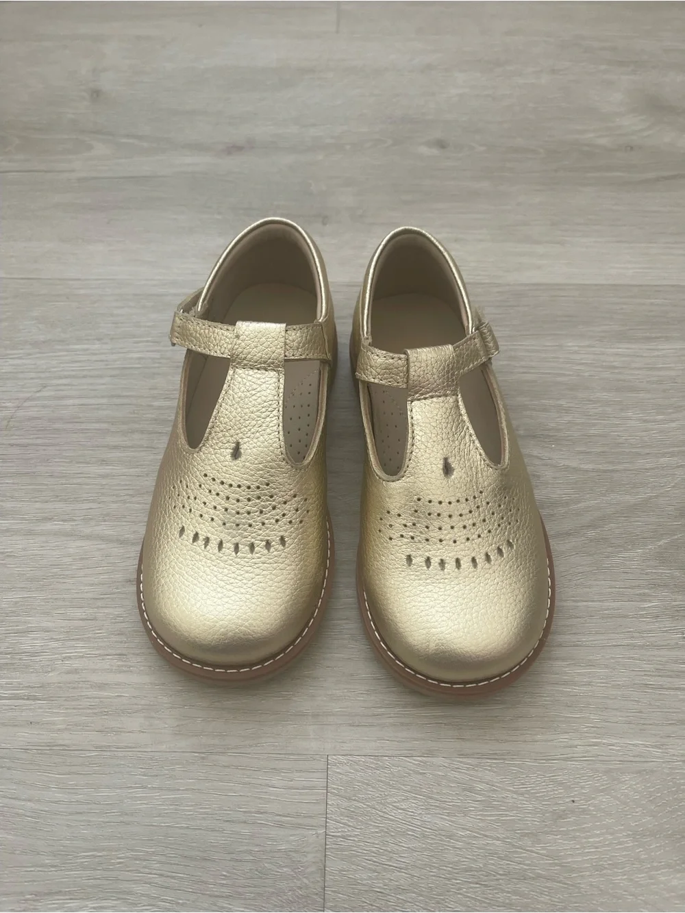 Elephantito Gold T-Strap Dress Shoes for Kids